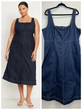 Dark Denim Midi Maxi Dress Size XL Modest Classic Prairie Country Fit Flare Boho